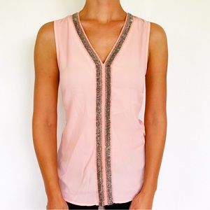 Metaphor blush pink beaded v-neck open back tank size medium